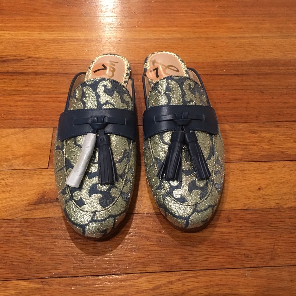 Sam Edelman | Jacquard Gold and Blue Paris Mules - Picture 3 of 8